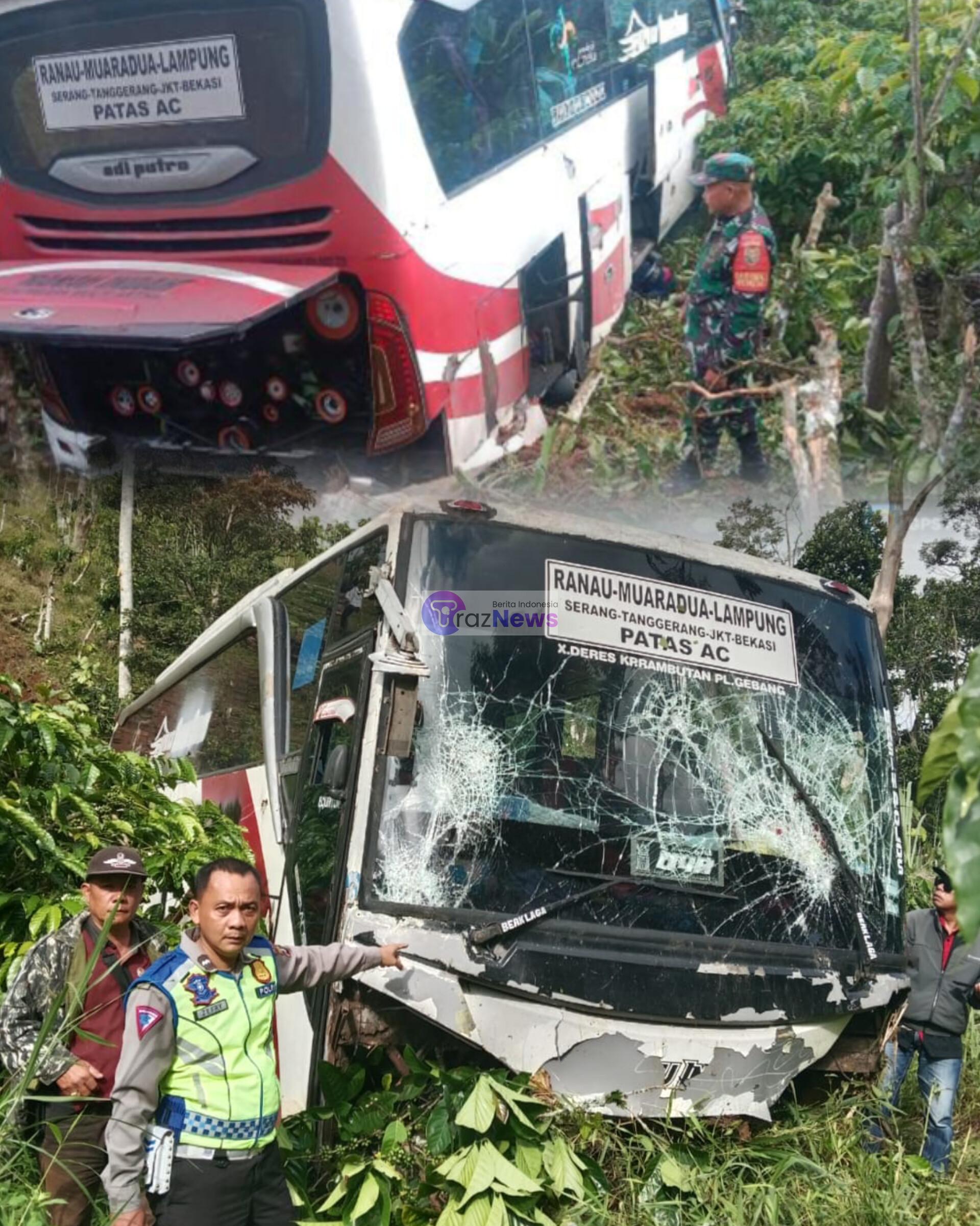 Bus Ranau Indah Masuk Jurang, Di Jalan Lintas Nasional Bukit Kemuning -Liwa.