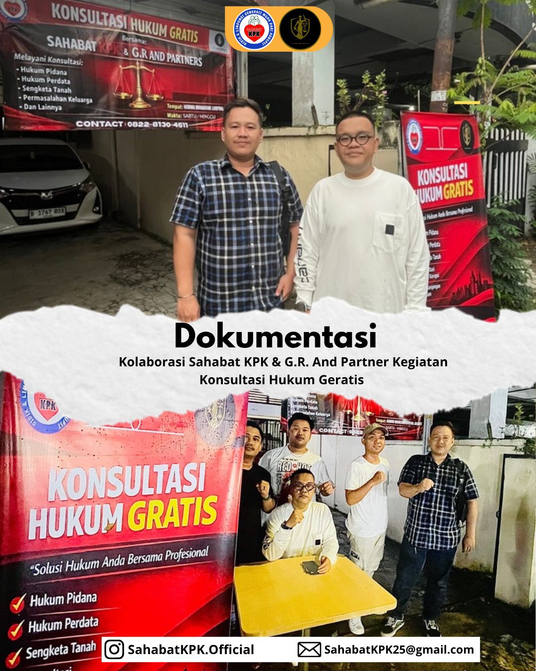 Sahabat KPK & G.R And Partner Berkolaborasi kegiatan Konsultasi Hukum Geratis kepada Masyarkat.