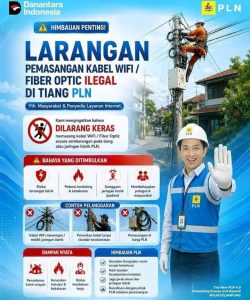 Kabel WiFi Dililit di Tiang Listrik Tanpa Izin? PLN Liwa Siap Lakukan Pemutusan.